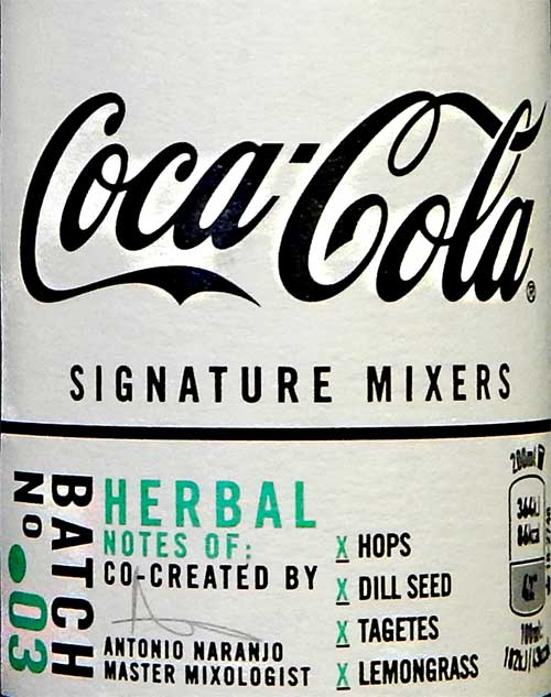 Этикетка и ингредиенты Coca-Cola Signature Mixers: №3 Herbal Notes