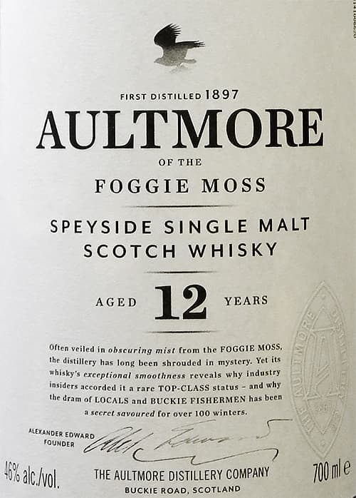 Этикетка односолодового виски Aultmore 12